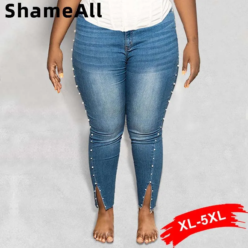 Plus Size Side Pearl Beading Stretch 