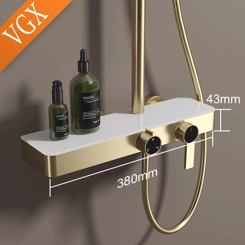 VGX Gold Shower System Set Bathroom Shower Faucet Set 3-way Rainfall Shower Set Shower Mixer Crane with Hand Shower Set Grey 3