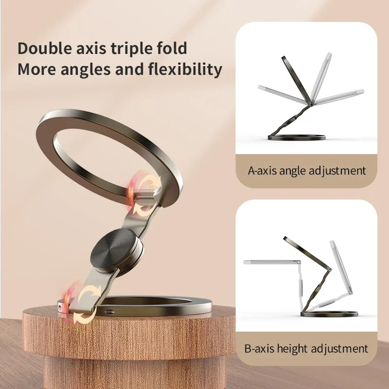 Foldable Double Magnetic Phone Ring Stand Rotate Super Magnet Stand Car Metal Bracket for IPhone 16 15 14 13 Phone Grip