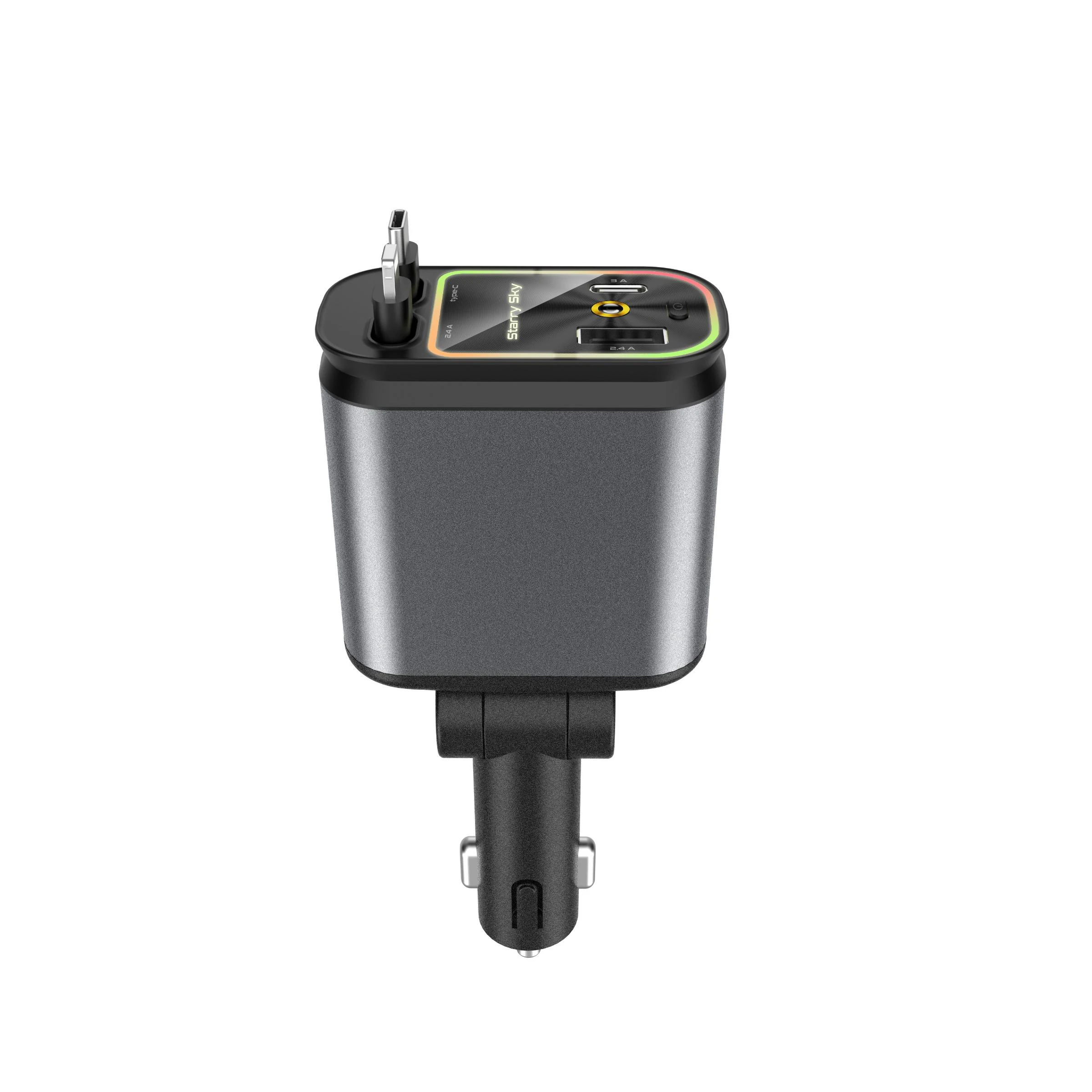 Red Fast Car Charger with Retractable USB Ports for iPhone and Android