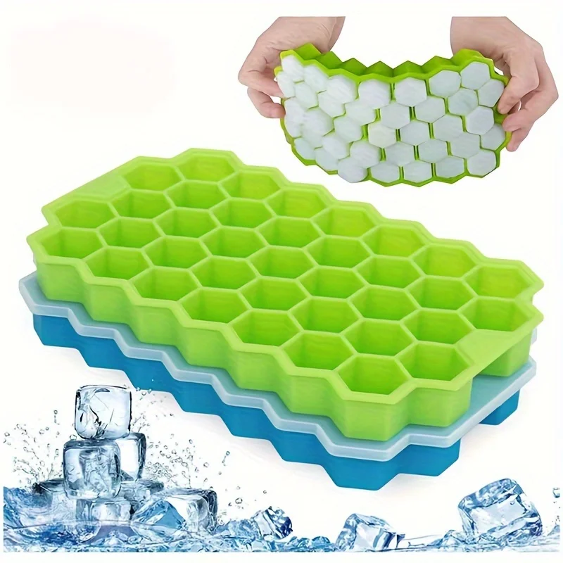 Large-capacity Ice Trays Silicone Mold Reusable Honeycomb Ice Cube Maker Food Grade Ice Maker with Lids Popsicle Mould Mold
