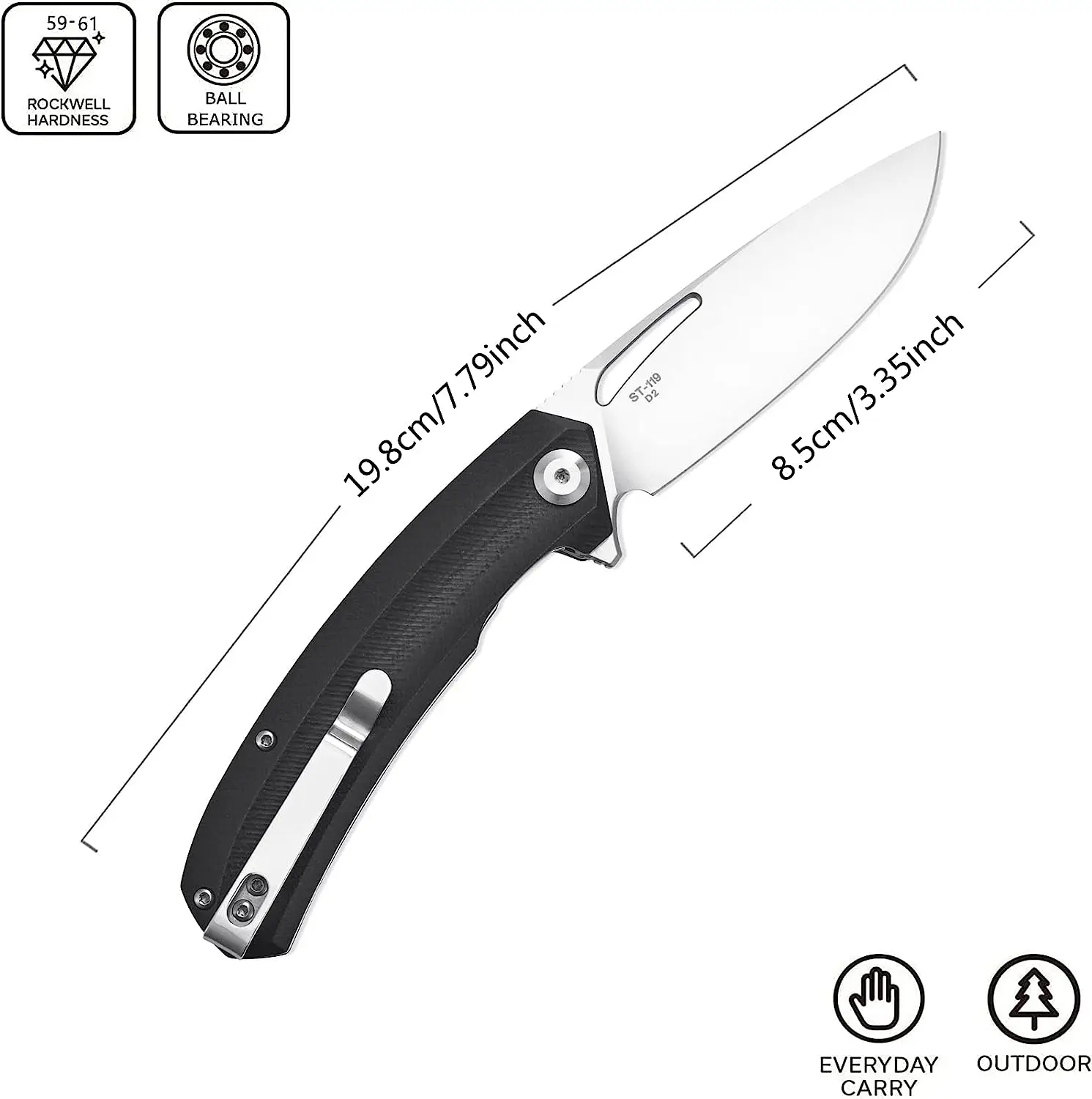 Sitivien ST119 Folding Knife D2 Steel Blade G10 Handle Pocket Knife EDC Tool Knives for Outdoor Camping Hiking 3