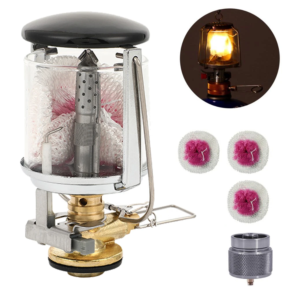 Camping Gas Lamp Outdoor Mini Lantern Tent Lamp Torch Hanging Glass