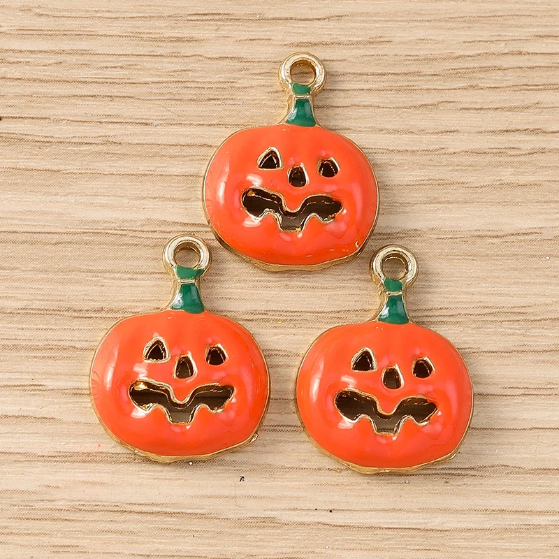 10 Stück süße Emaille-Halloween-Kürbis-Charms-Anhänger für Schmuckherstellung, Tropfen-Ohrringe, Halsketten, Armbänder, DIY-Bastelzubehör – Detail 4