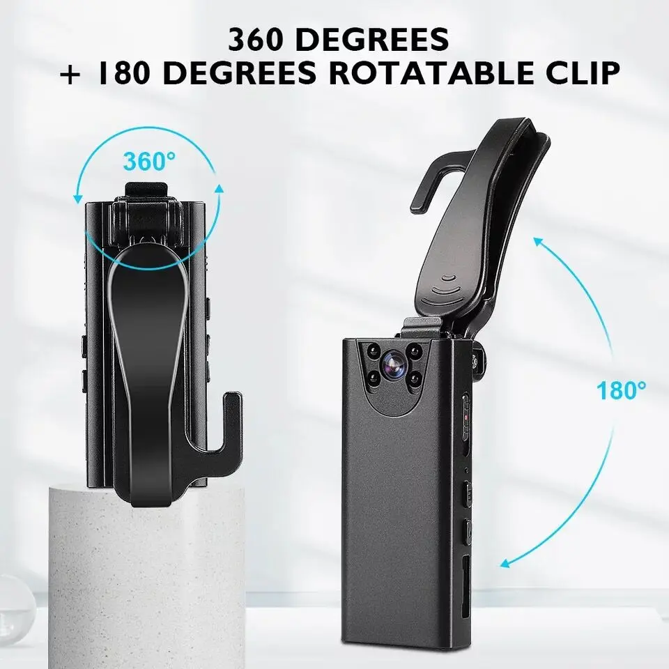 Vandlion A30 미니 비디오 녹음기, 백 클립 포함, 2200mAh 긴 배터리 수명, 110 도 광각 바디 마운트 웹캠, 자동차용
