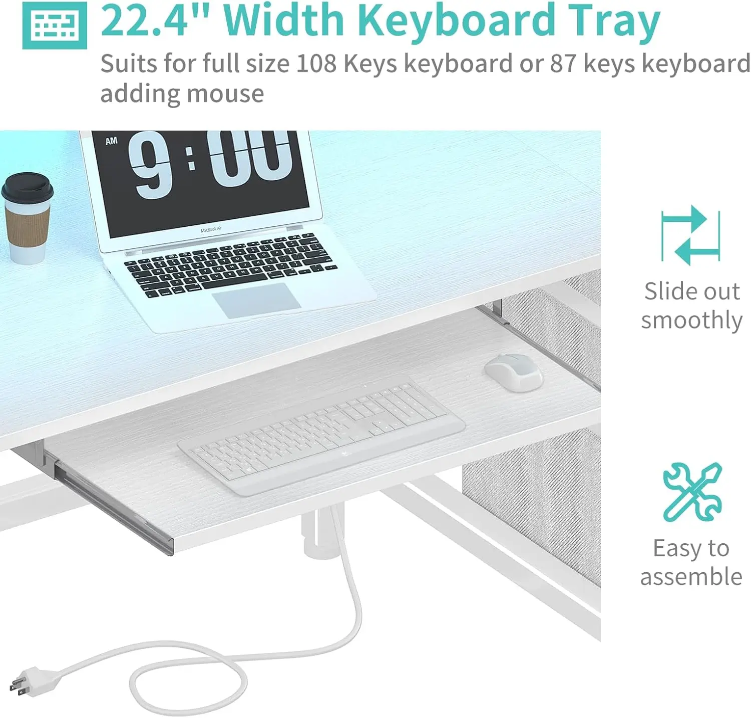 White Computer Desk with File Drawers Cabinet, 47 Inch Home Office Desks with Keyboard Tray 5