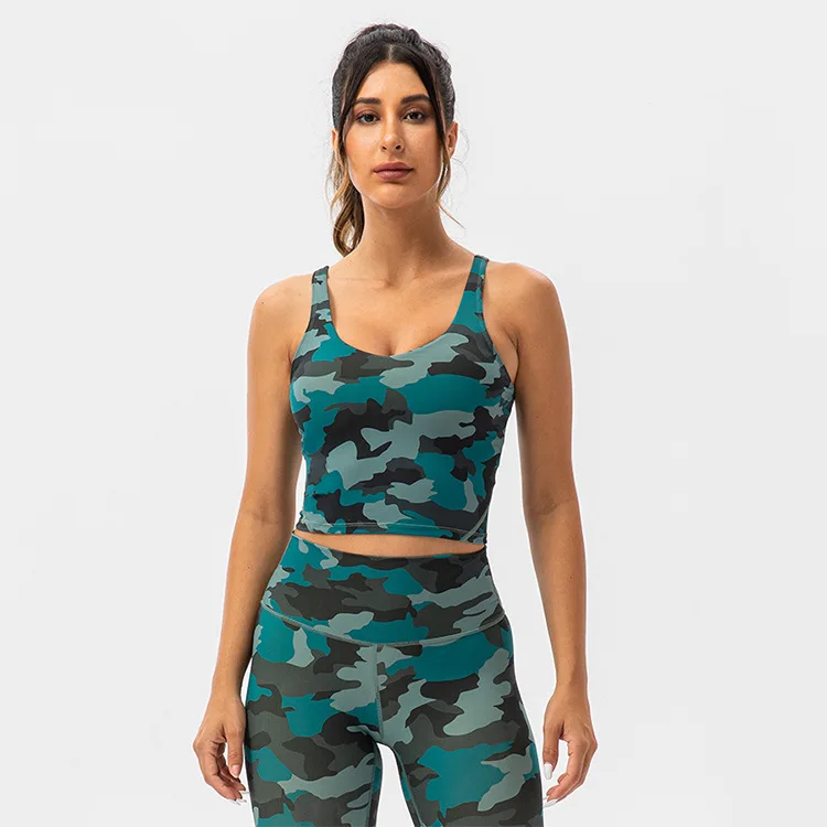 Sports Bras Tights Crop Top Yoga Tank V Neck Camouflage Shockproof Gym  Fitness Athletic Brassiere Women Running Vest - AliExpress