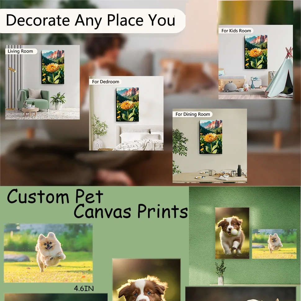 Dog Cat Paintings Prints Personalized Canvas Prints with Your Pet Dog Cat for Home Decoration