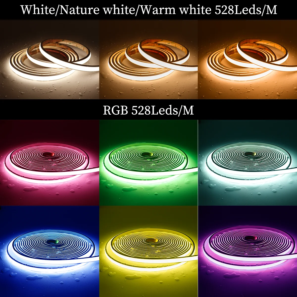 Ruban LED COB RGB 24V - 576 LEDs/m - Kit Complet Avec Télécommande - Longueur 1 à 5m - Neuf