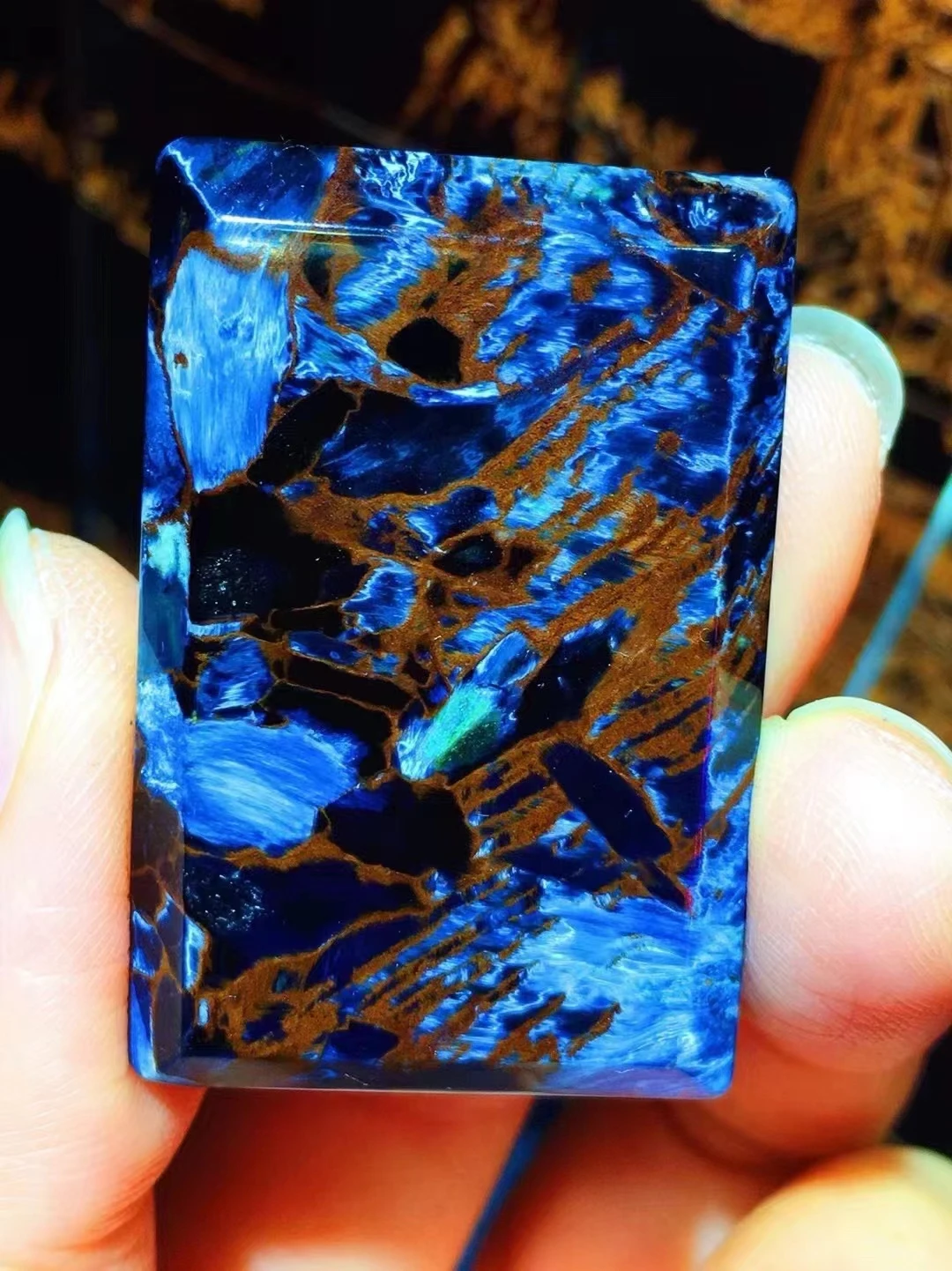 

Natural Blue Pietersite Rectangle Pendant 38.8x24.8x6.8mm Women Men Cat Eye Pietersite Namibia Necklace Jewelry AAAAAA