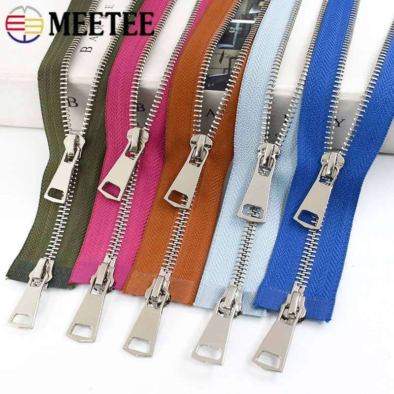 

1Pc Meetee 5# Metal Zipper 70/90/120cm Double-Slider Sliver Teeth Long Open-end Zip for Down Jacket DIY Garment Sewing Accessory