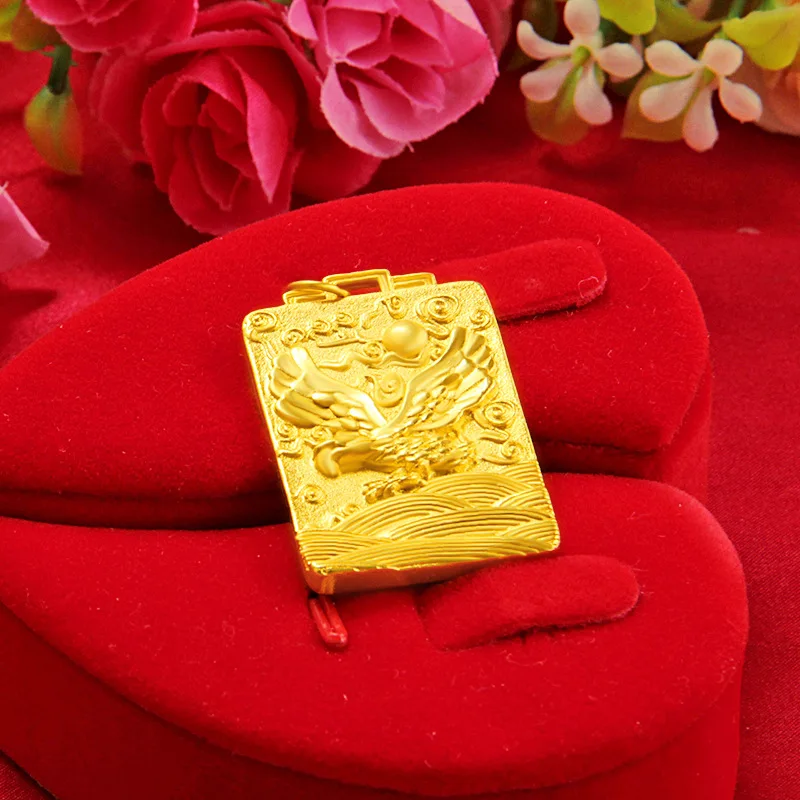 Genuine Pure 18K Gold Color Eagle Pendant Without Chain for Men Father Bro Women Wedding Birthday Enagament Fine Jewelry Gifts