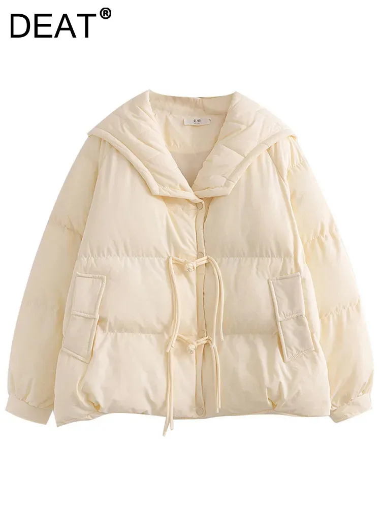 

DEAT Fashion Women's Cotton-padded Coat Naval Collar Single Breasted Pockets Thick Warm Parka Jackets Winter 2023 New 7AB1850