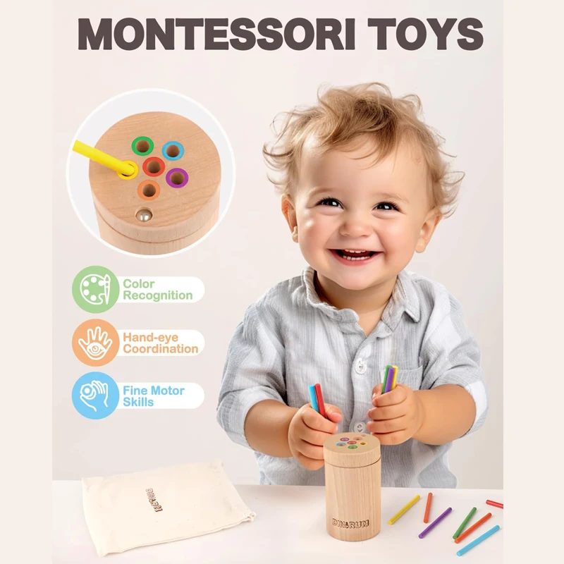 Brinquedos Sensoriais de Madeira para Crianças, Montessori, Correspondência de Cores, Habilidades Motoras Finas, Jogo de Tabuleiro, 1 Ano, 2 Anos, 3 Anos