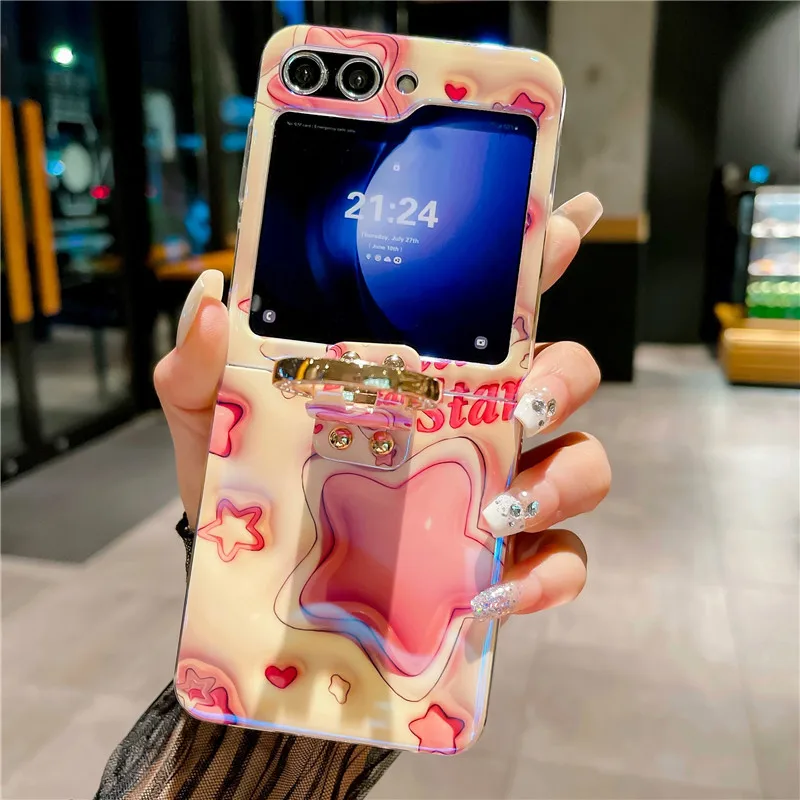 Ring Blu-ray Phone Case For Samsung Galaxy Z Flip 5 4 3 5G PC Star Protective Flip5 Flip4 Cover