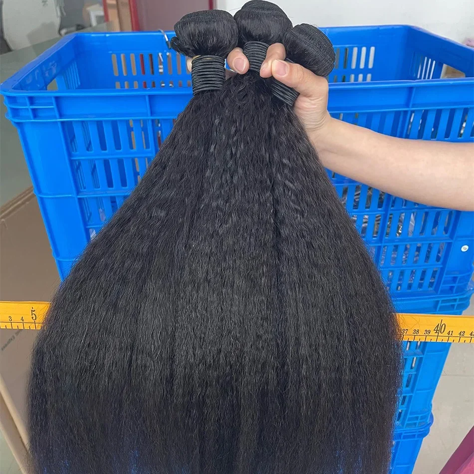 30 Inch Human Hair Indian 12A Kinky Straight 3 Bundles Raw Virgin Unprocessed Yaki Straight Double Weft Bulk Braiding Hair 1