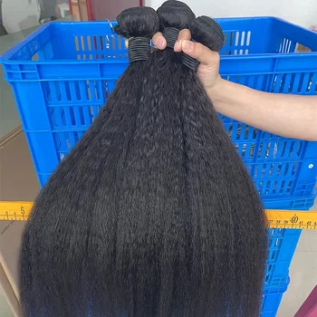 30 Inch Human Hair Indian 12A Kinky Straight 3 Bundles Raw Virgin Unprocessed Yaki Straight Double Weft Bulk Braiding Hair 1