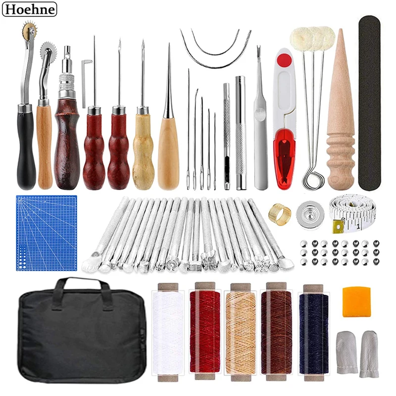 Outils de travail du cuir Outils et fournitures en cuir Kit d'artisanat en  cuir avec poinçon à rainurer en fil ciré pour couper le poinçonnage, la  couture du cuir et le bricolage 