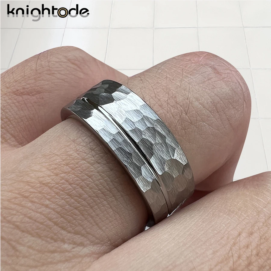 8mm 4 Colors Hammered Tungsten Carbide Rings for Men Women Fashion Jewelry Wedding Band Flat Offset Groove Comfort Fit