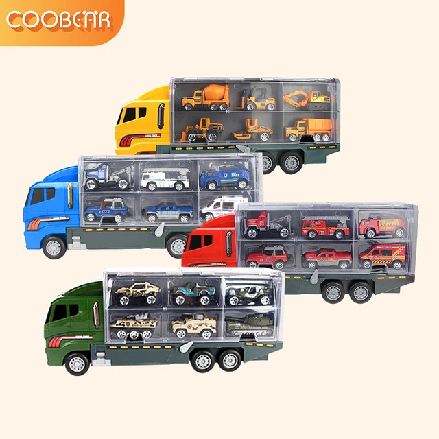 Big Transport Car Toys Container Carrier Truck Vehicles & 6PCS Mini Alloy Diecast Engineering Car Model Gifts For Kids Boys 3