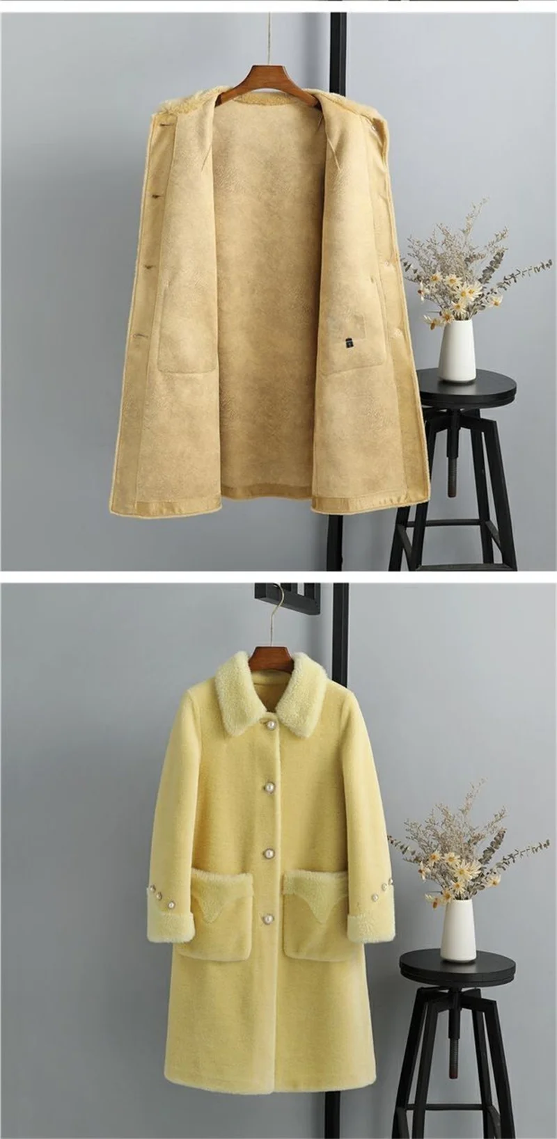 High-Quality Sheep Shearing Coat Women's Mid To Long Integrated Wool Granule Fleece Lamb Fur Coat Wine Red Blend Wool COat Pink