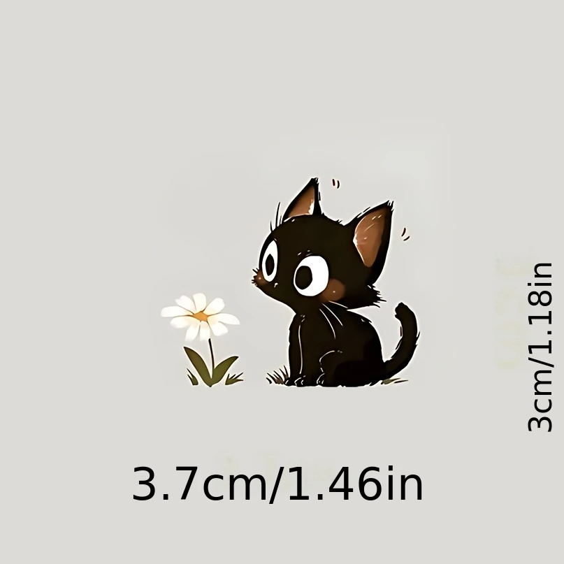 4개/세트 '귀여운 검은 고양이 & 꽃 그래픽 스티커, 배낭, 데스크탑, 휴대폰 케이스 및 애완동물 장식에 적합'