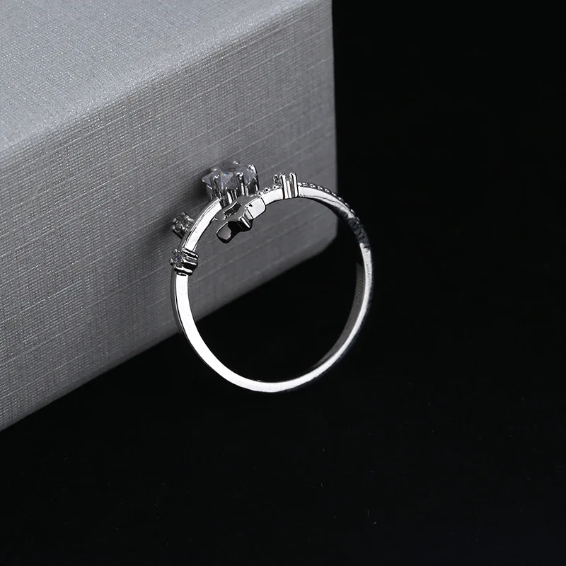 Silver Rings CIAXY Silver Color Hollow Five-pointed Star Rings for Women Flower Vine Adjustable Ring Inlaid Zircon Wedding Jewelry