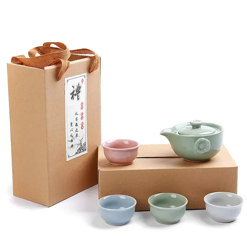 

2024 Chinese Travelling Tea Set 1 Pot 4 Cups Ceramic Portable Porcelain Tea Ceremony Tea Set