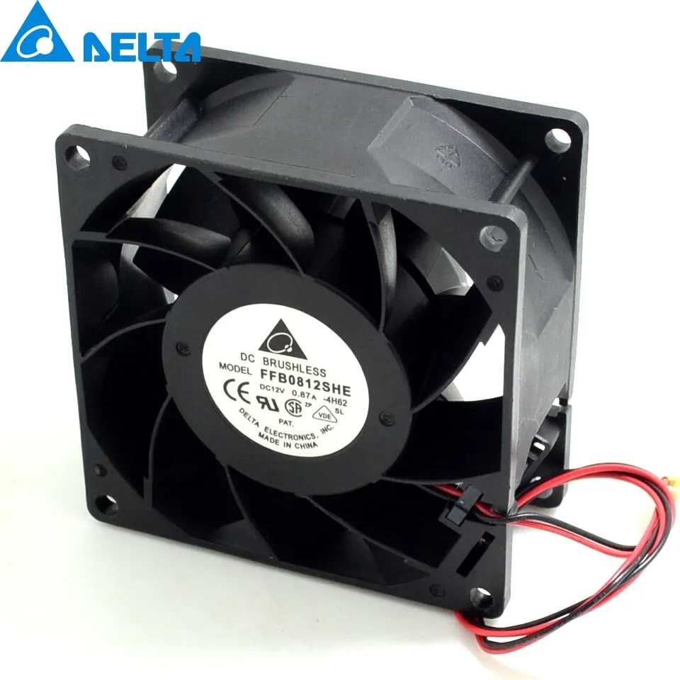 Delta, FFB0812SHE, 12V, 0.87A, 8cm, 80mm, 8038, 80x80x38mm, Novo
