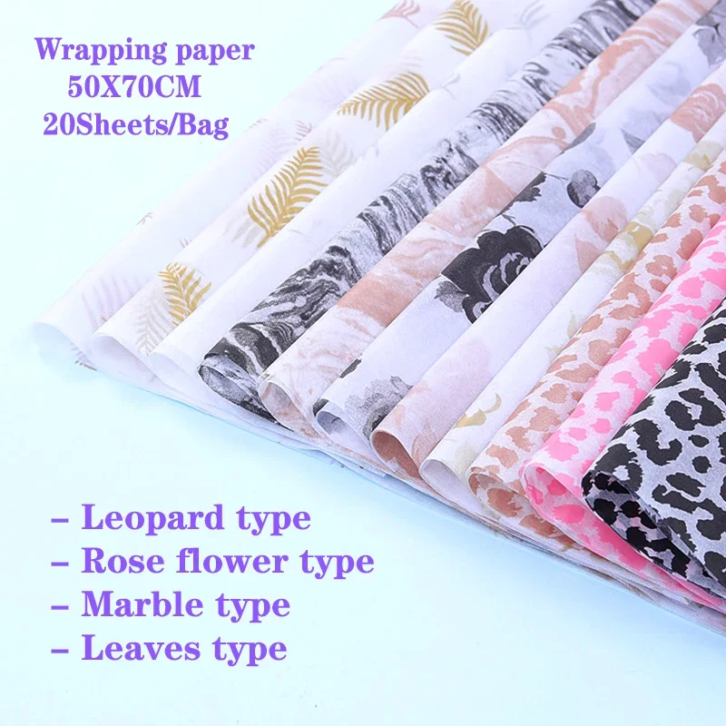 20sheets Leopard Printed Translucent Tissue Paper 50X70CM Wrapping Paper Gift Packaging Craft Roll Wine Clothing Wrapping