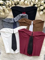 SINGREINY American Style Strapless Sexy Tank Tops Female Tie Bodycon Tank Tops Women Short Sleeveless Streetwear Tank Tops