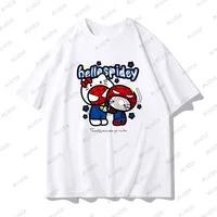 MINISO Summer New Hello Kitty Spider-Man Graphic Cotton Boys Girl Tshirt O-neck Short Sleeve Outdoor Casual Kids/Adult Tops 2