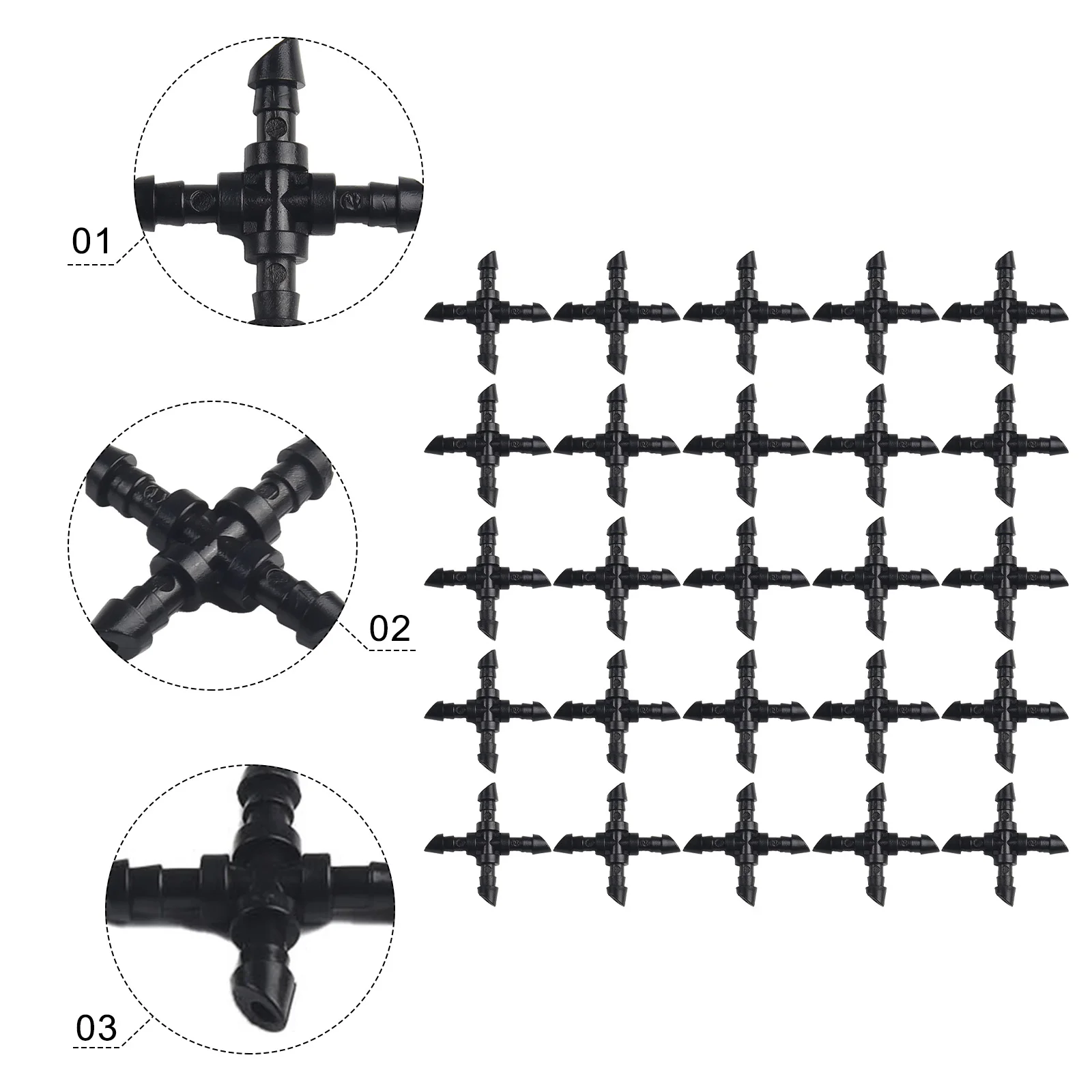 

20/50 PCS 1/4 Inch Barbed 4 Way Cross Connector Fit 4mm/7mm Tube For Garden Greenhouse Micro Irrigation Pipe Accessories