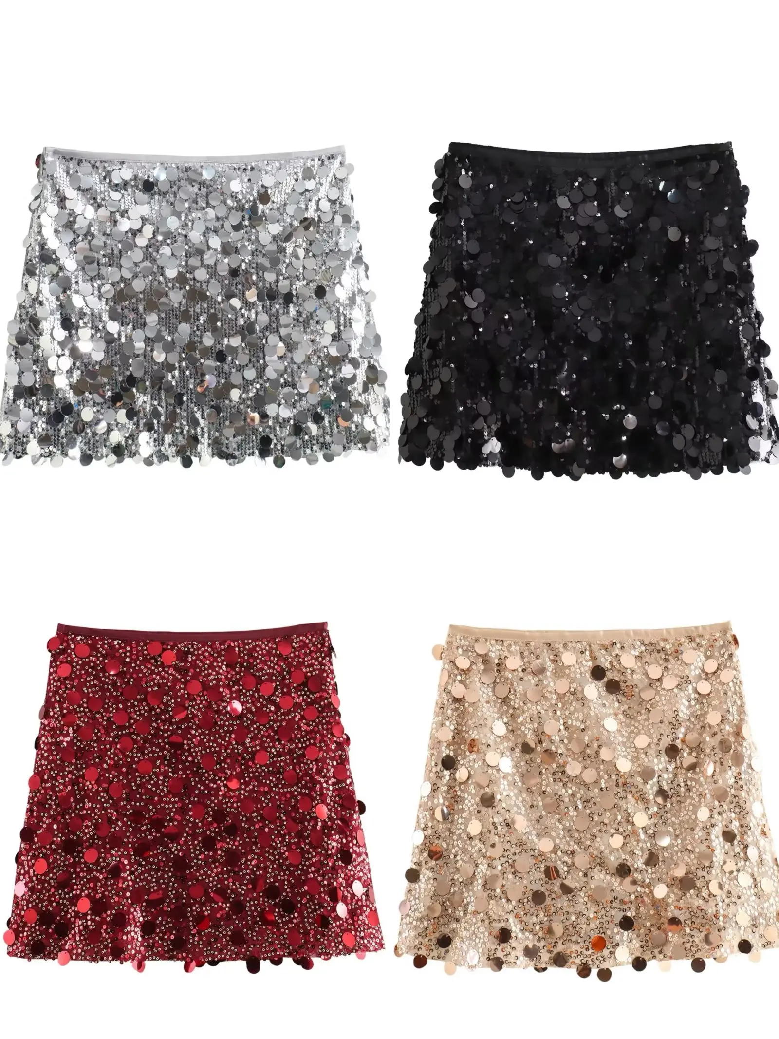 

Women 2023 New Chic Fashion With lining Sequin decoration Slim Mini Skirt Vintage High Waist Side Zipper Female Skirts Mujer