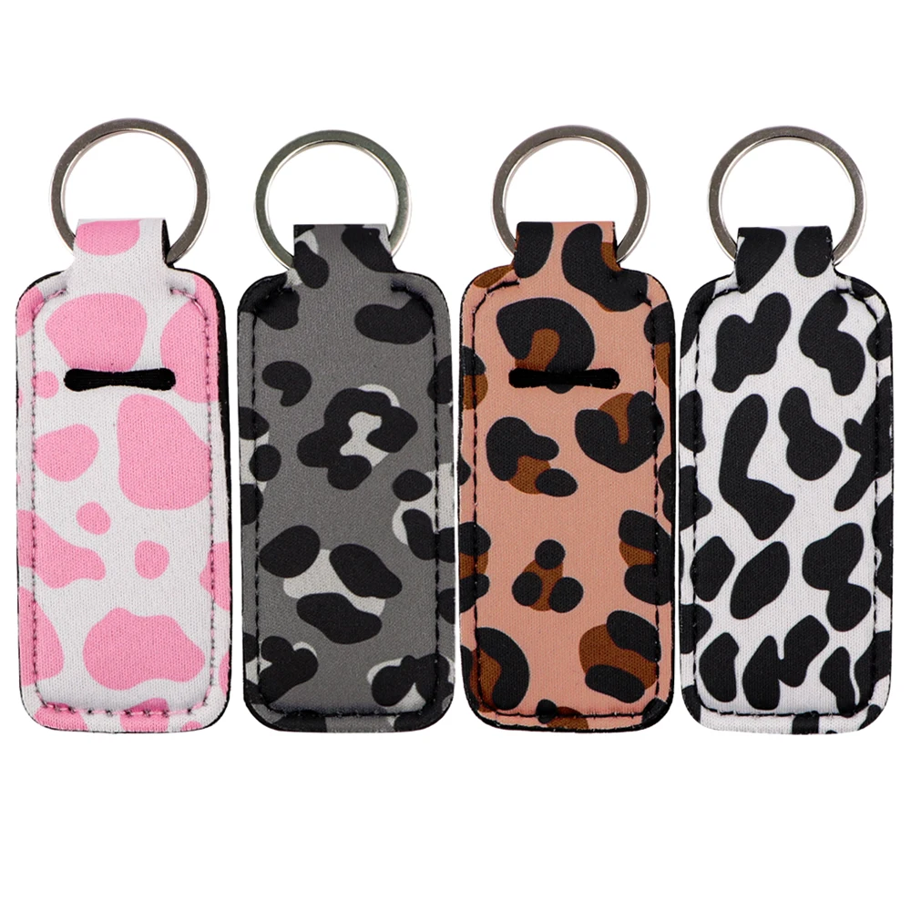 Leopard Print Lipstick Holder Keychain - Fashionable Chapstick and Lip Balm Accessory