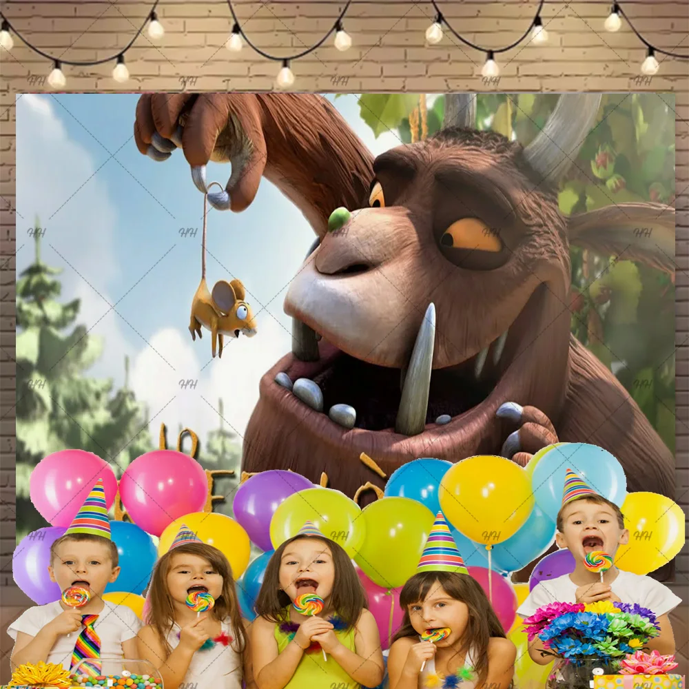 Cartoon Der Grüffelo Ochsen-Themen-Geburtstagsparty-Dekorationshintergrund, Waldtier-Hintergrundzubehör, Geschenke, Foto-Requisiten, Banner – Detail 4