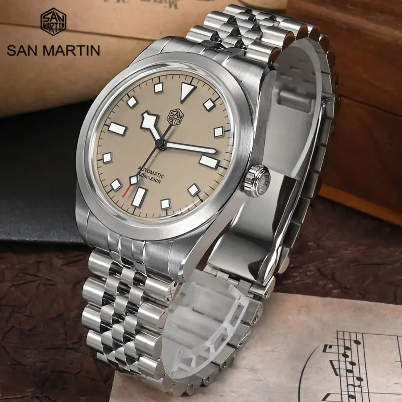 

San Martin 38mm Vintage Classic Enamel Dial PT5000 Men Sport Watch Explore Climbing Automatic Mechanical Sapphire 10Bar BGW-9