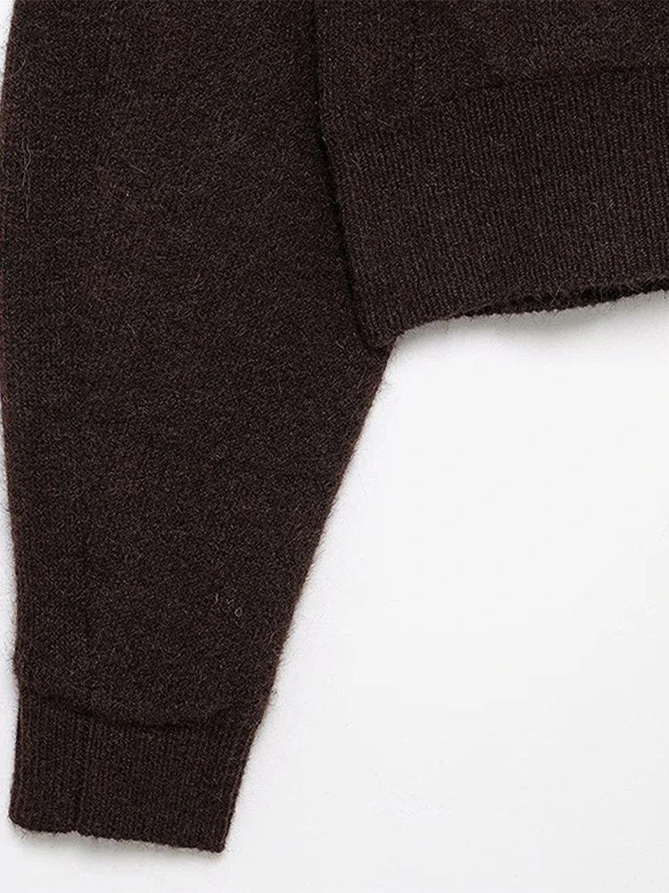 Elegant Brown Skirt Suits Knitted O-Neck Long Sleeve Metal Button Cardigan High Waist A-line Mini Skirts 2025 Spring Lady Outfit