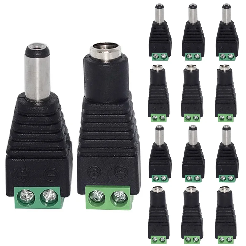 Feminino e Masculino dc Power Plug Jack Adaptador Conector Soquete Verde Câmeras 21 Milímetros x 55 Milímetros 55×25 Milímetros Pcs
