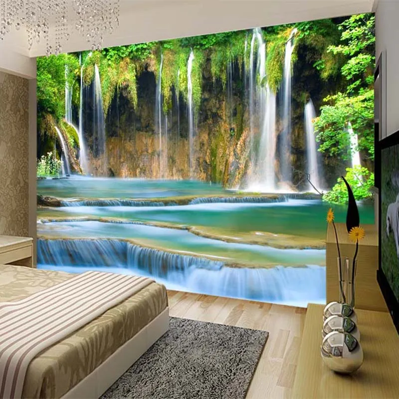 

Custom Mural Waterproof Canvas 3D Waterfall Nature Landscape Forest Photo Wallpaper for Wall Living Room Bedroom Home Decoration