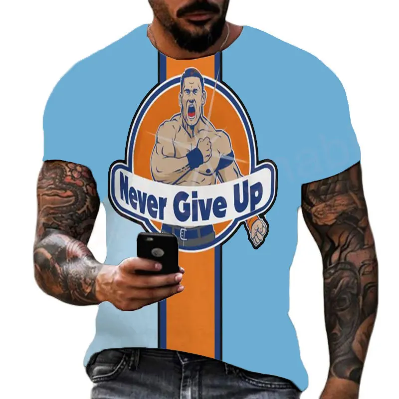 2023 Summer New Men's 3D Printing Famous Wrestler John Cena T-shirt Children's Street Large Round Neck Sports Top