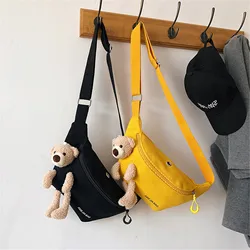 Women Cute Bear Waist Bag High Quality Canvas Belt Bags Designer Crossbody Chest Bag Female Solid Fanny Pack Banana Hip Purse