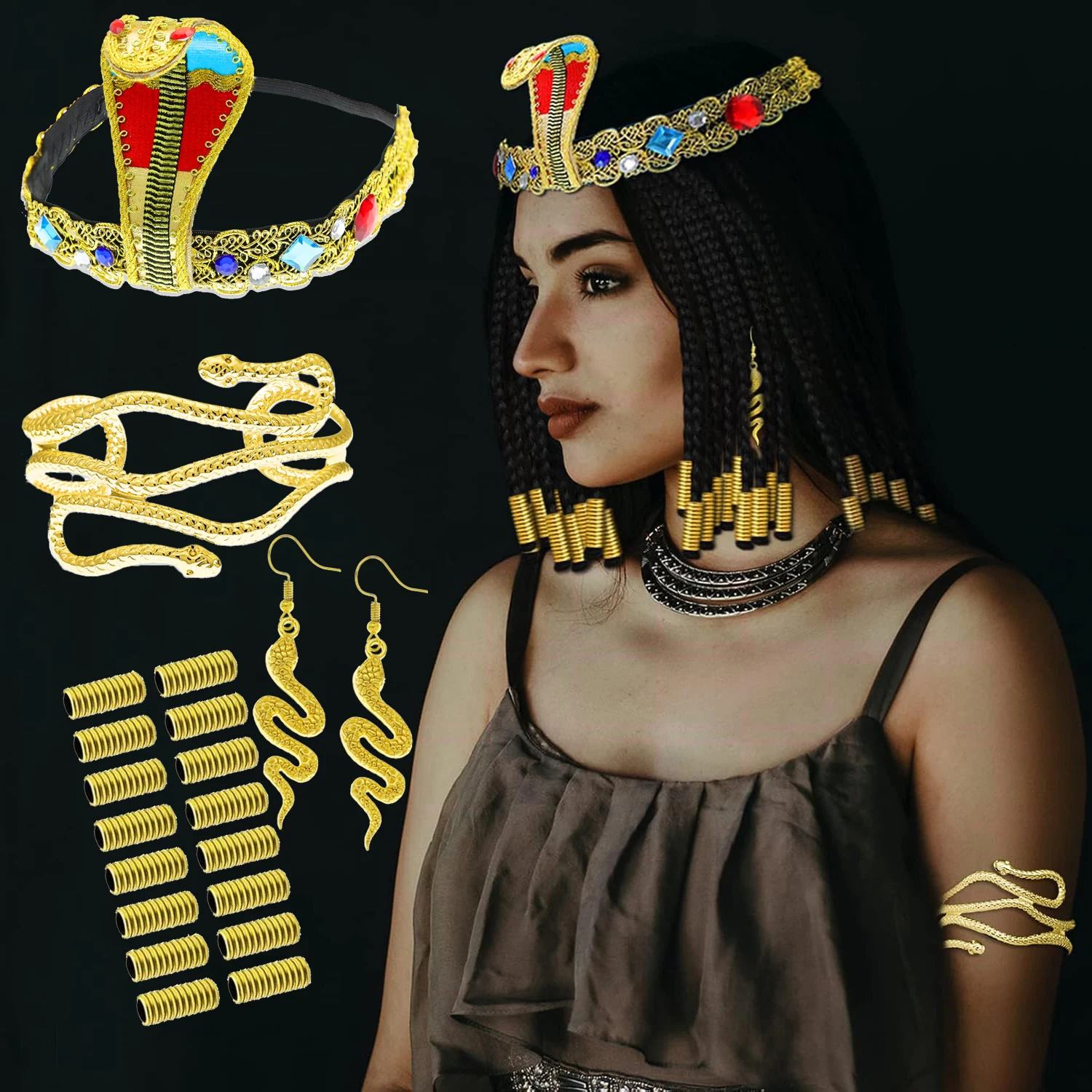 Accesorios de disfraz de Cleopatra egipcia, tocado de serpiente ...