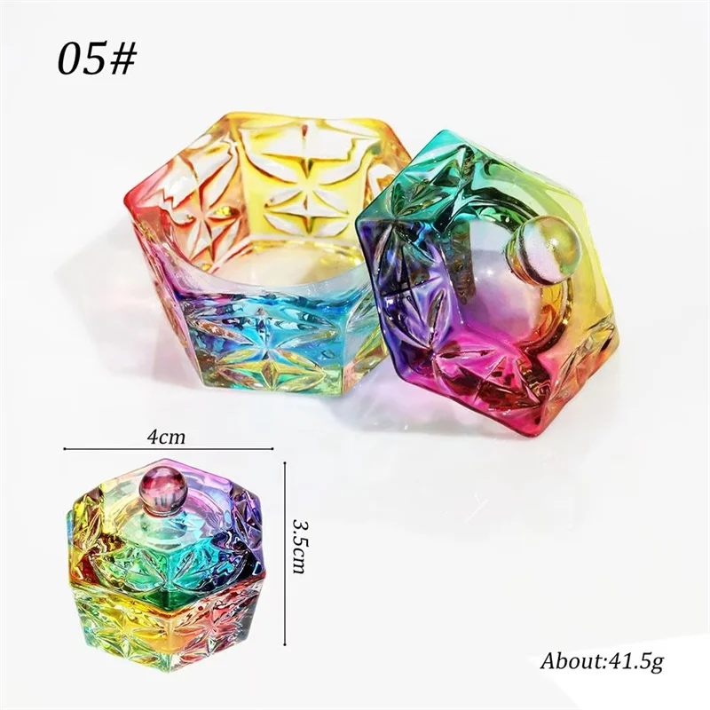 Nail Cup Dish Colorful Crystal Glass Acrylic Powder Liquid Lid Bowl with Cap Manicure Holder Equipment Nail Salon Manicure Tools 5
