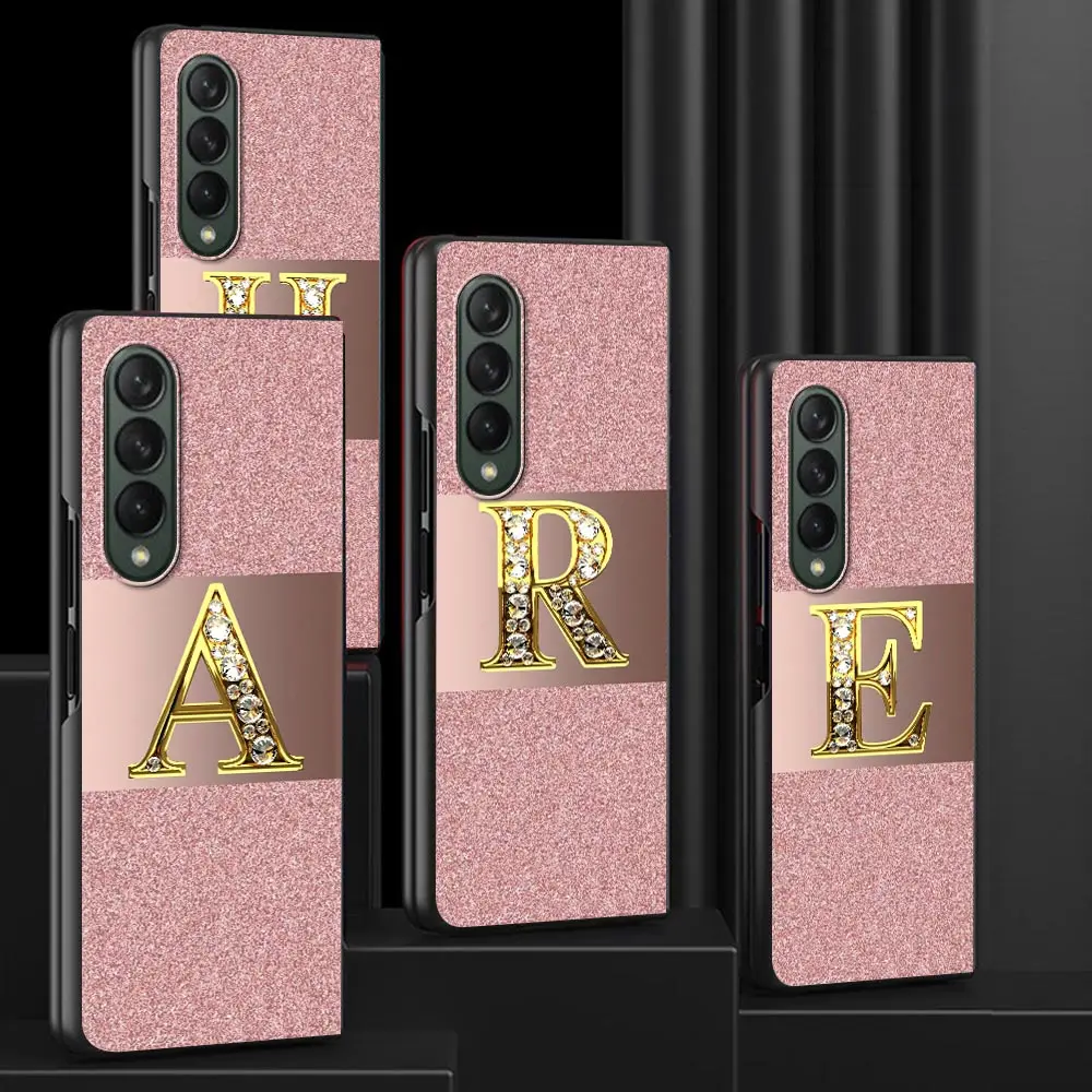 Custodia Per Telefono Movil Per Samsung Galaxy Z Fold 4 Custodia Protettiva Nera Cubre Hard Coques Z Fold3 Cover Pink Letter Pattern