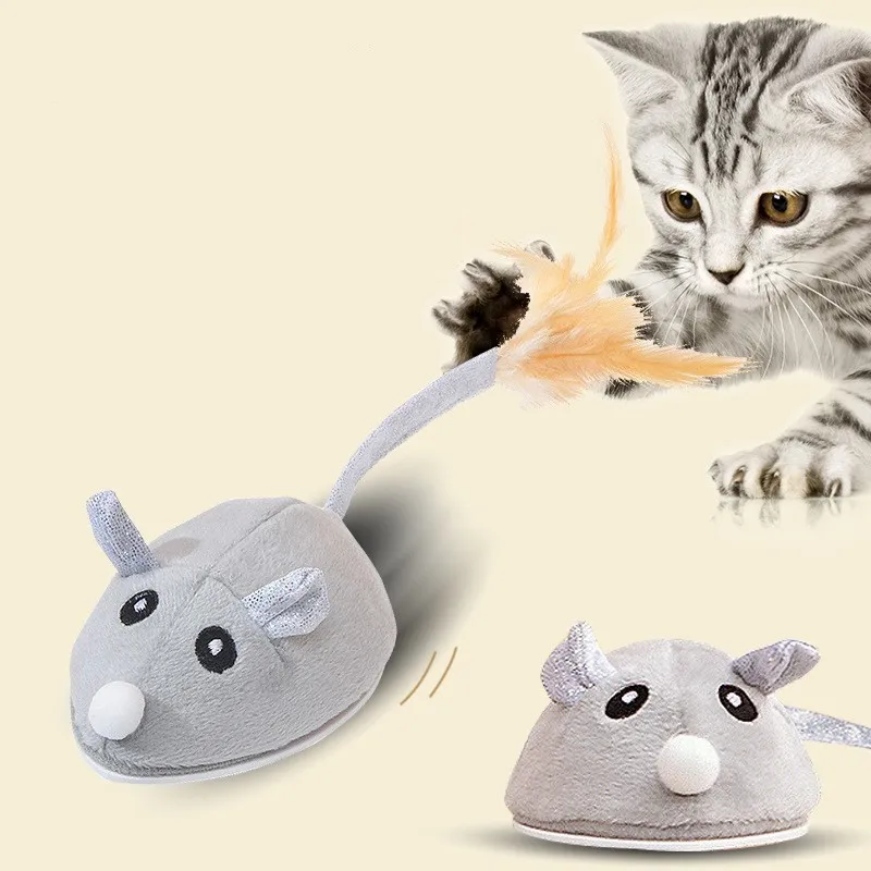 

Interactive Mouse Toy for Cats USB Charging Moving Rat with Feather Toys Play-Catch Training Toy for Indoor Kittens Pets Supply