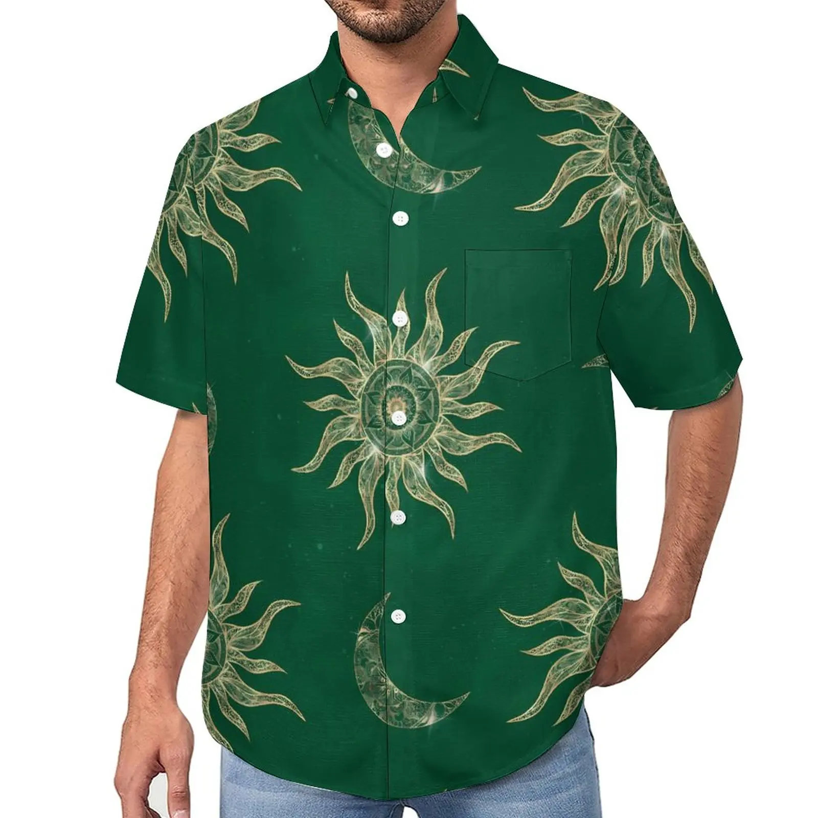 Sun Moon Stars Hawaii Shirt For Men Unique Cute Floral 3D Print Vacation Casual Streetwear Short Sleeved Clothes Plus Size Spain