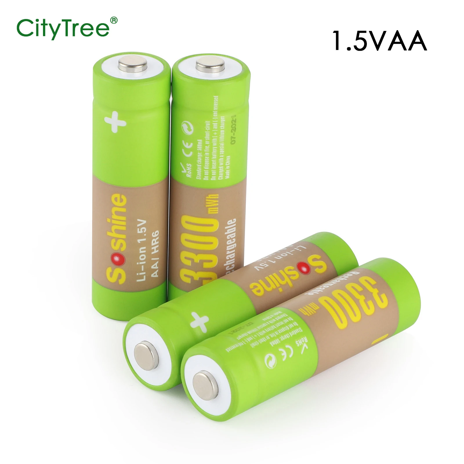 BatteryAARechargeableBatteries15VLiion3300mWh2AGreenAA