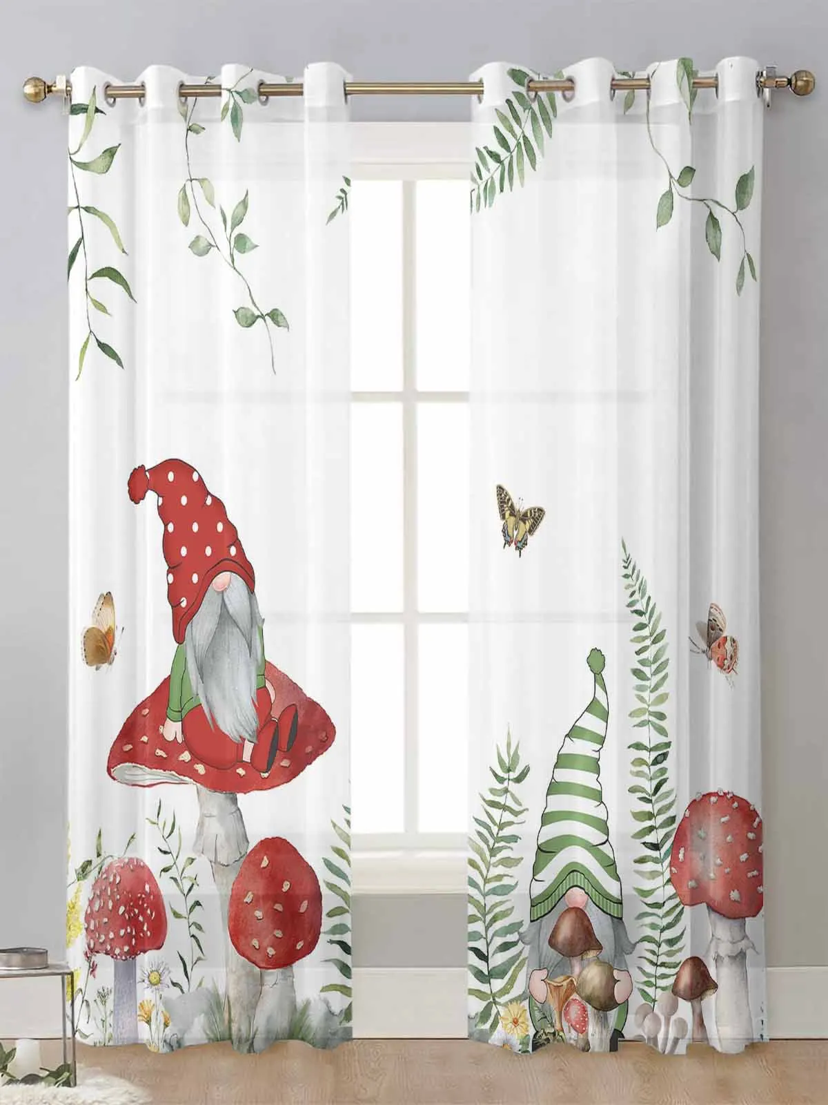 

Spring Mushroom Wildflower Dwarf Sheer Curtains For Living Room Window Voile Tulle Curtain Cortinas Drapes Home Decor