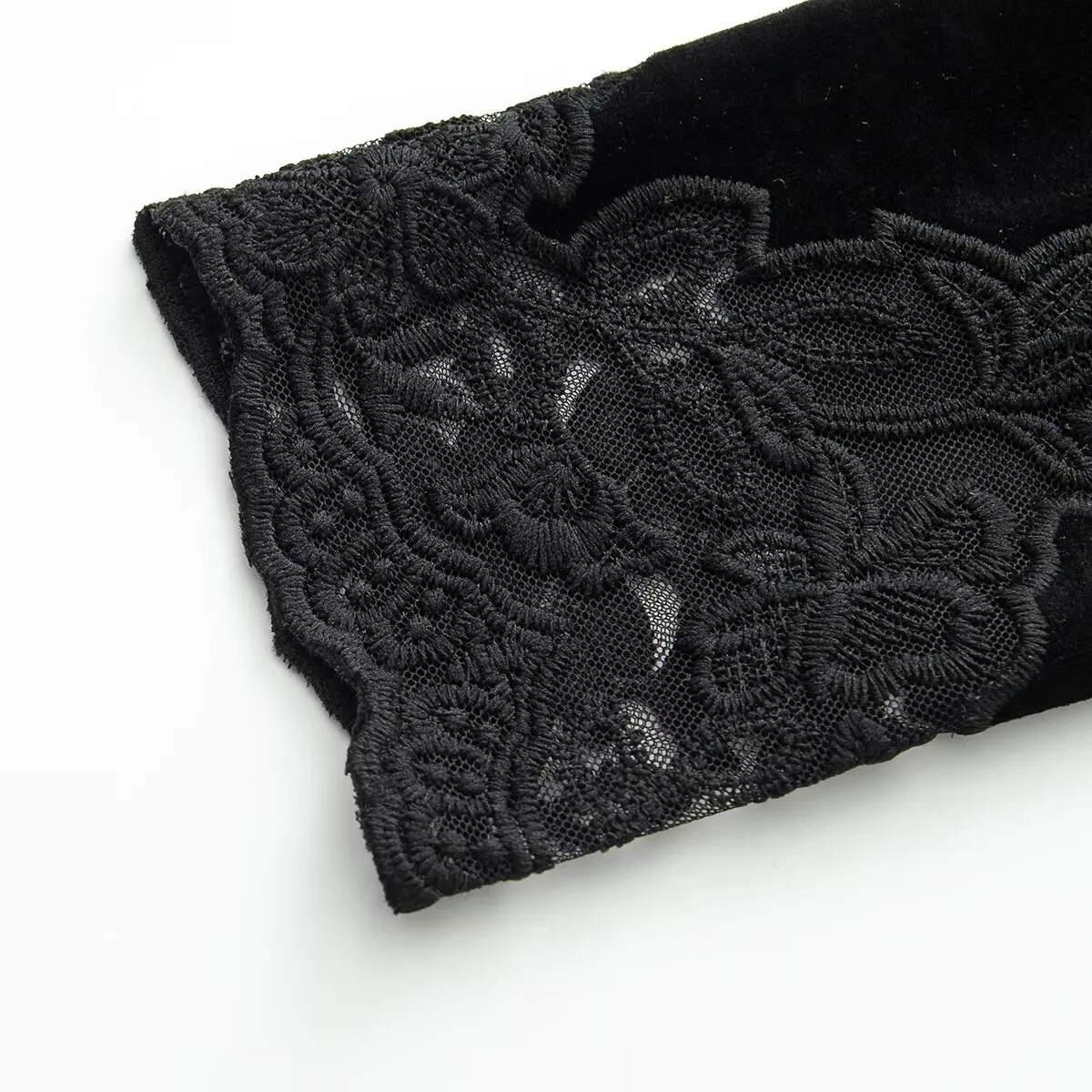HH Neues Damen Frühlingsmode Langarm-Kleid mit Rundhalsausschnitt, Spitzenverzierung und Samtstoff, Langes Freizeitkleid für Damen, Vielseitig Einsetzbar – Detail 7